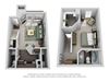 1 Bed - 1.5 Bath Queen Bedroom Layout 710 sq.ft. One Bed One and a Half Bath
